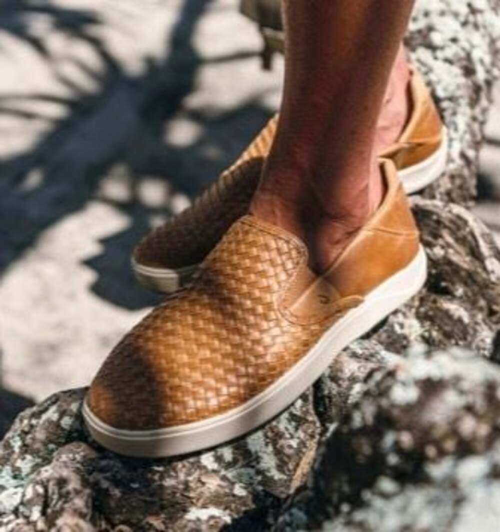 OluKai Men's Lae'ahi Lauhala Woven Leather Slip-On Sneakers - Fox/Fox - Picture 7 of 7